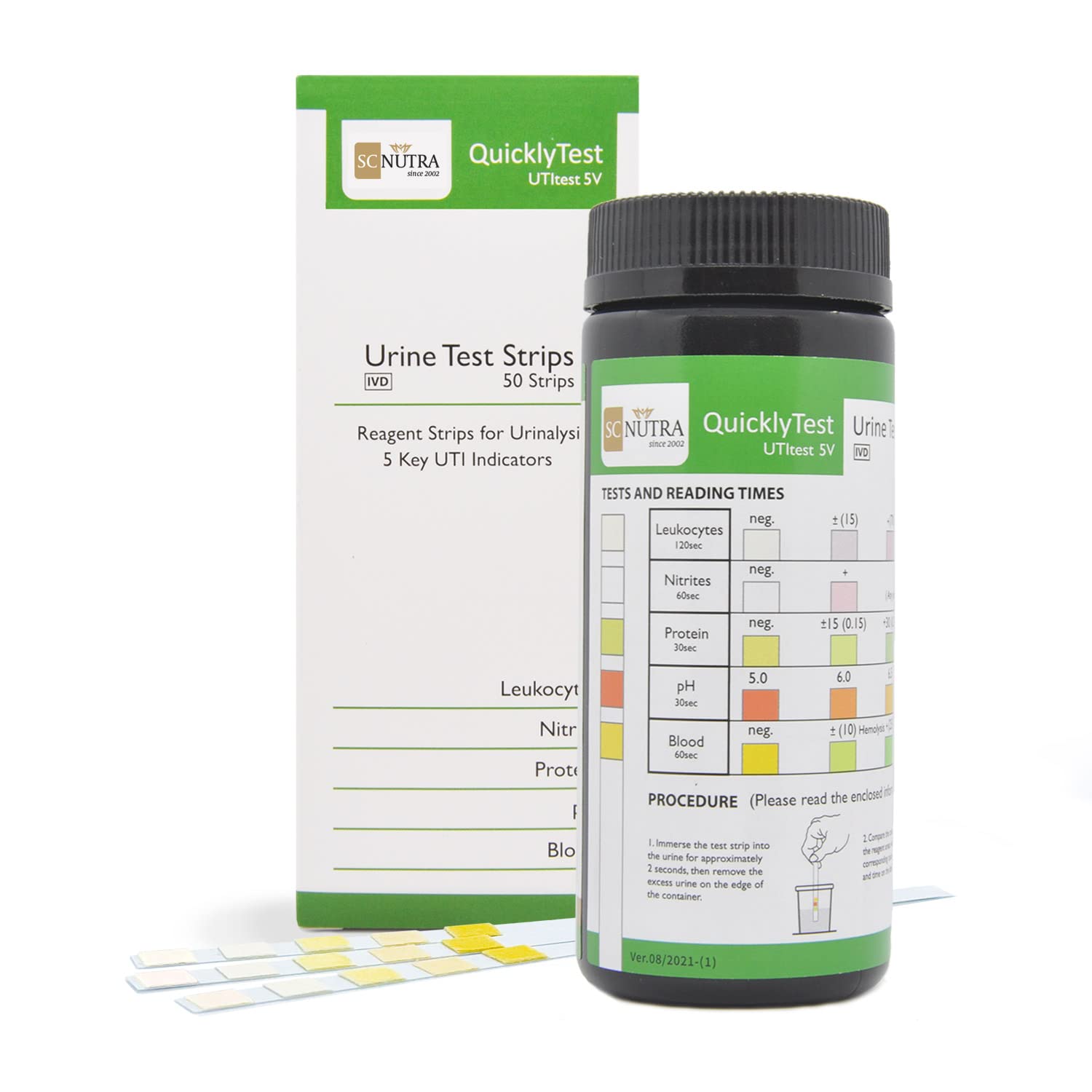 SC Nutra (Sweet Cures) - Quickly Test UTI 5V - Urine Test Strips - Home Testing Strips Suitable for Testing UTI or Cystitis - 5 Key UTI Indicators - 50 Strips, Black