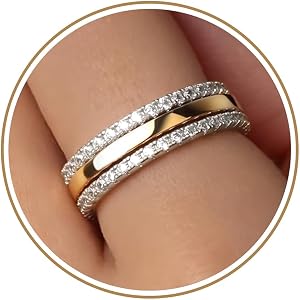 Purplepig Stackable Rings Non Tarnish, Two Tone CZ Eternity Band Set