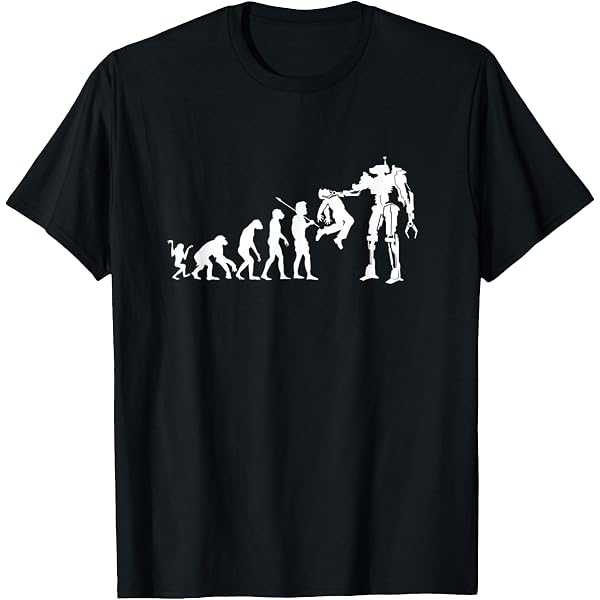 TShirt-People Evolution Robot – Maglietta Uomo Con Scritta Tedesca – Cotone GOTS, Nero, Taglie Fino A XXXXL