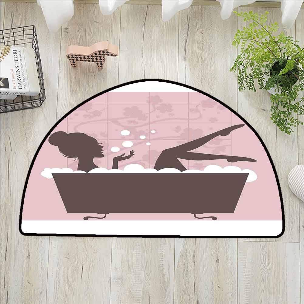 Teens Girls Semicircular Carpet Bedroom Room,Beautiful Woman in Bath Tub Spa Treatment Relaxing Concept Vintage Style Printing Carpet,Absorbent Floor Mats Non-Slip Mat,W27.5 x R15.7 Inches
