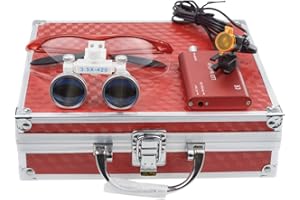 EAST DENTAL Surgical Binocular Loupes Optical Glass Loupe 3.5X420mm with LED Head Light Lamp (Red)