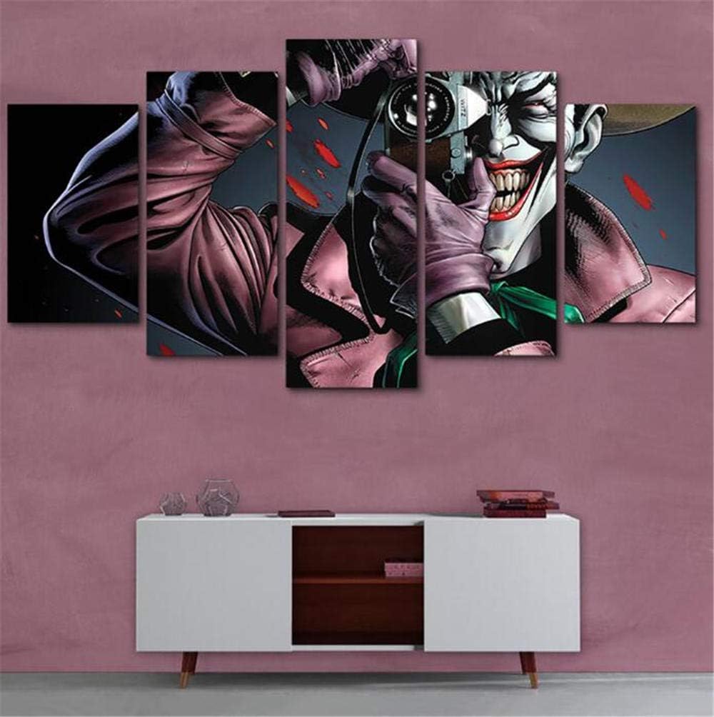 ZKPWLHS Prints on Canvas 5 Panel Movie Joker Modern Living Room Hd Wall Art Pictures Poster Home Decoration (Size B) With Frames