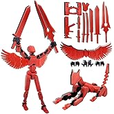 masijssa T13 3D Action Figures Set Titan 13 Action Figure Dummy 3D Printed Robo Multi-Jointed Movable Toy with Full Articulation for Collectors Desktop (Assembly Completed Red Black Figure + Dog)