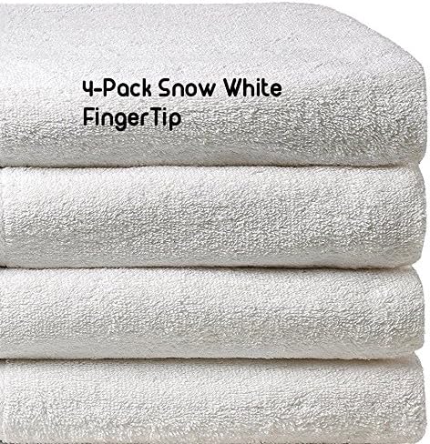 4 Pack 11" x 18" White Fingertip Towels 100% Cotton - Terry-Velour