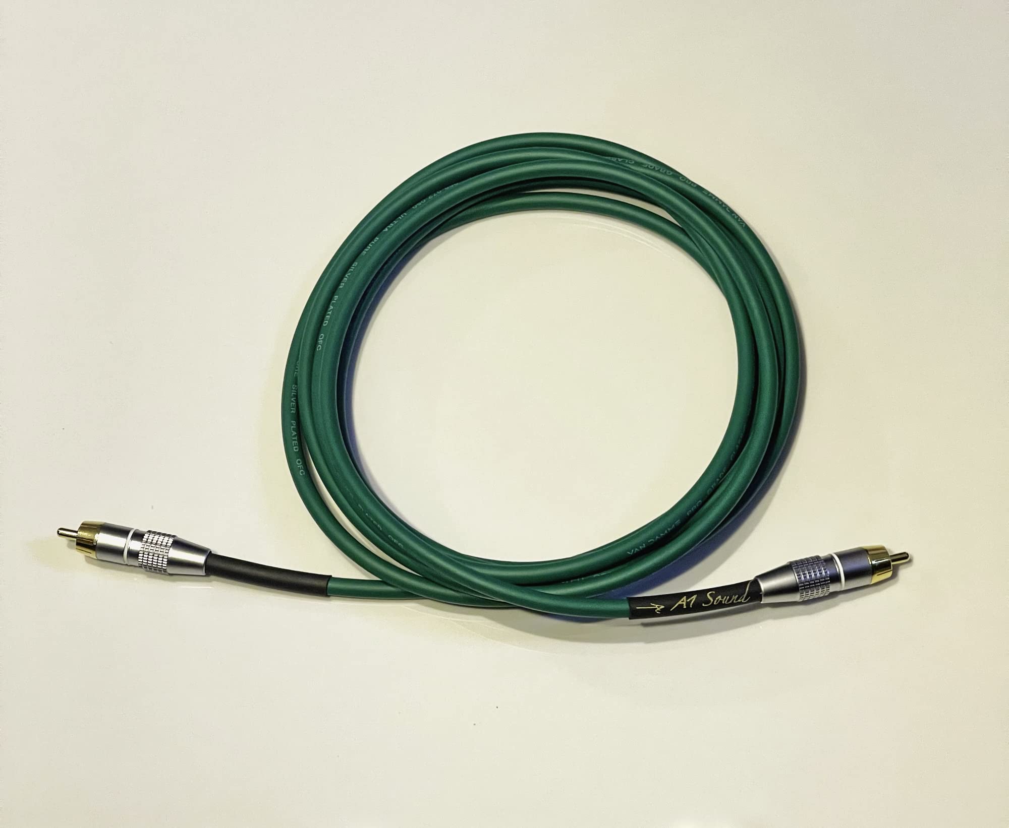 A1 Sound Van Damme Green Ultra X Subwoofer Cable 6 Metre Single Length Terminated With Gold Plated RCA Phono Plugs.