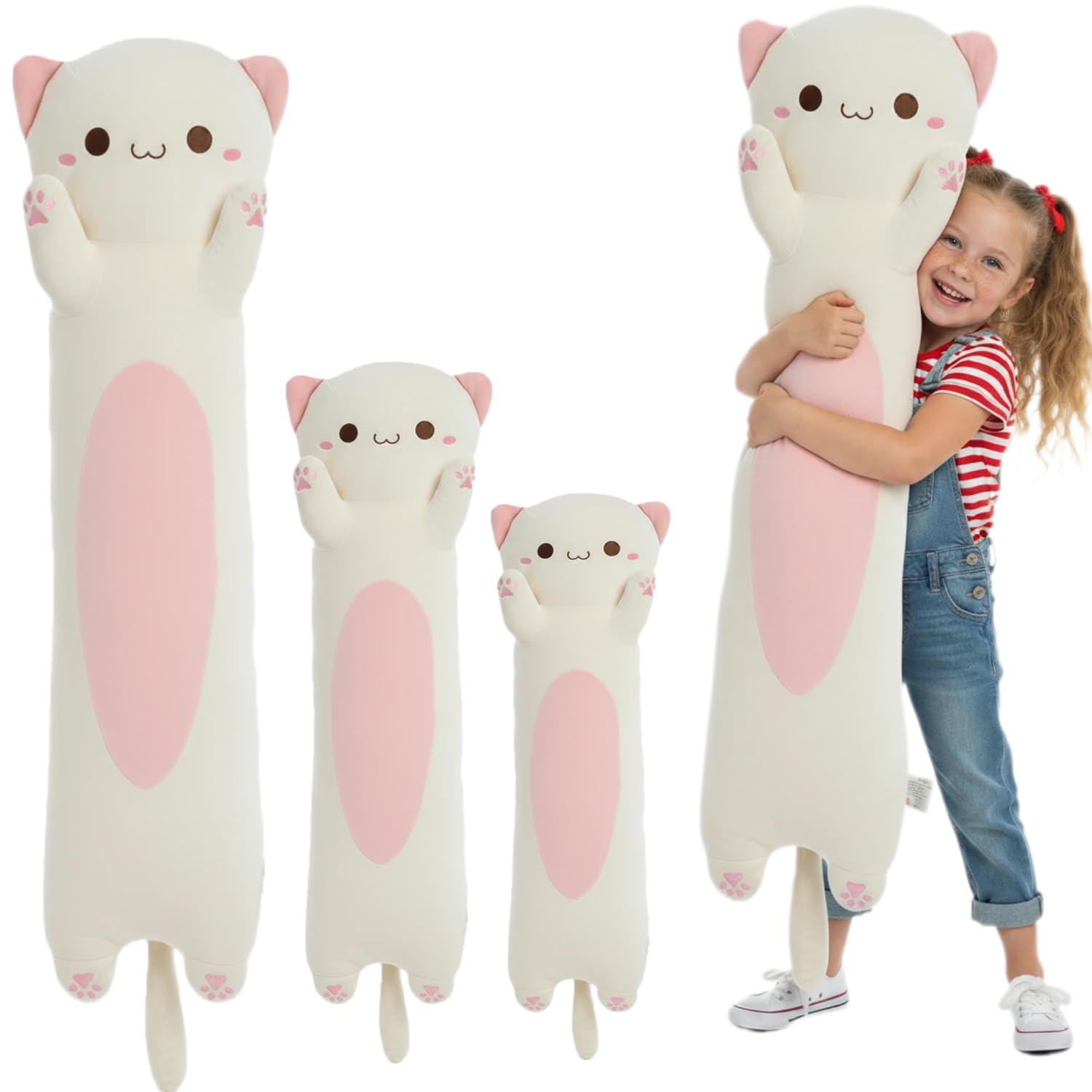 Kekeso Long Cat Plush Toy,Soft Cat Plush Pillow Stuffed Animal for Kids & Adults, Kawaii Kitty Body Pillow Gift for Boys Girls (Cream, Round Eyes, 90cm/35.43inch) — image 1