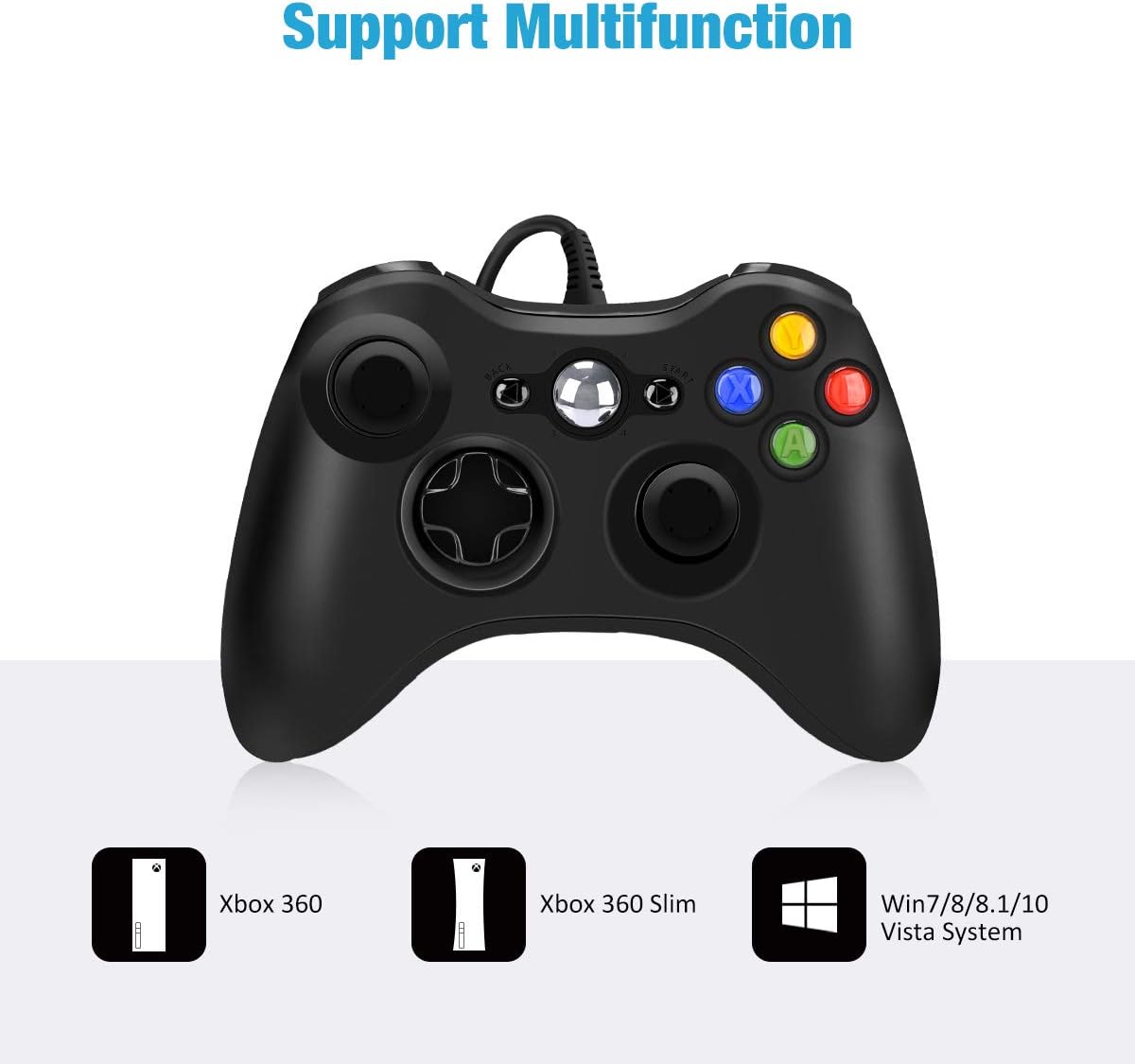 Xbox 360 Wired Game Controller, YAEYE USB Wired Gamepad Controller for Microsoft Xbox 360, PC Windows 7,8,10 with Dual-Vibration Turbo, Trigger Buttons (Black): Electronics