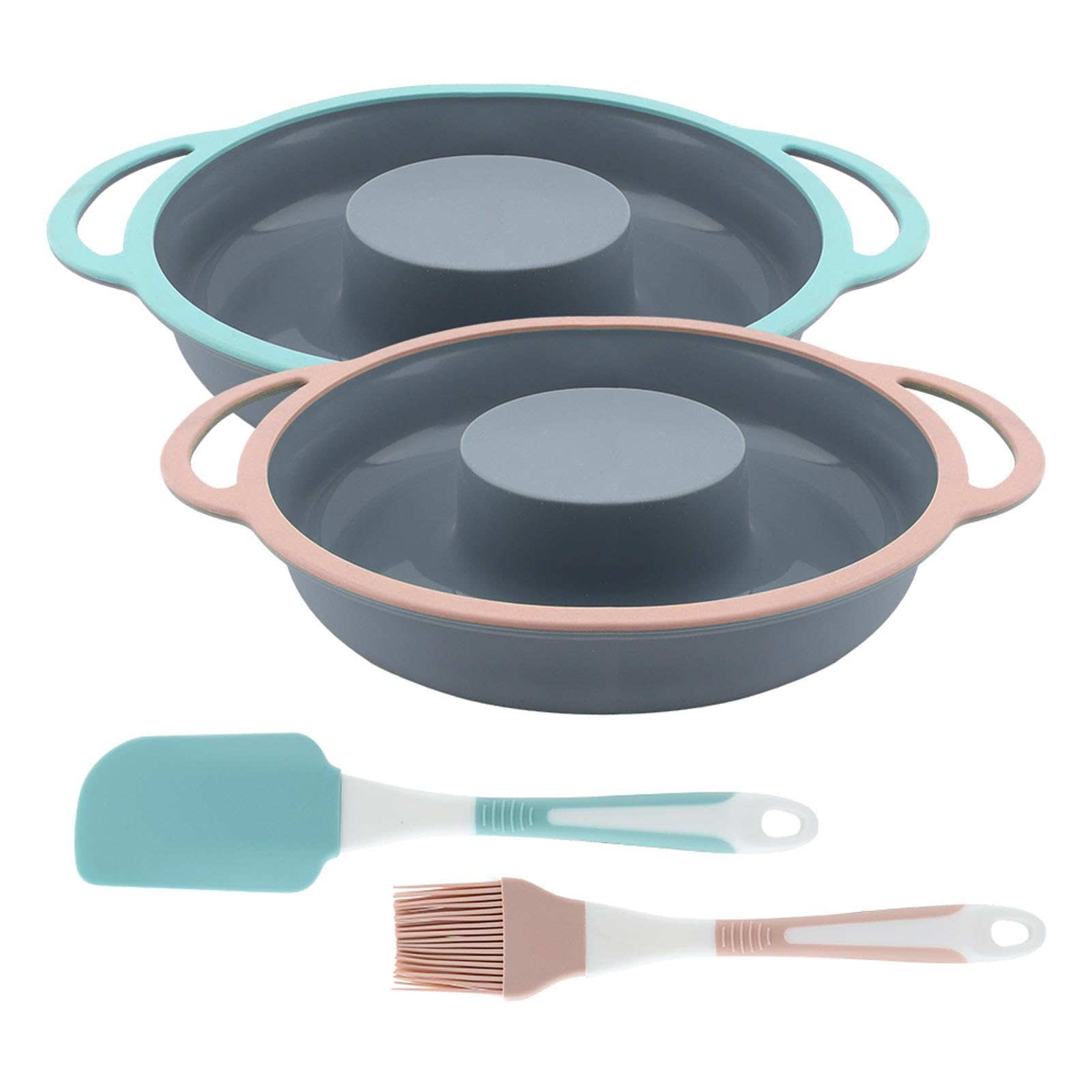 2Pcs Cake Moulds, 10 Inch Non-Stick Silicone Cake Moulds, Oven, Refrigerator and Dishwasher, Comes with Spatula and Oil Brush(Size:24.6cm)