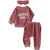 AMAWMW Infant Baby Girl Clothes Long Sleeve Loose Sweatshirts Pockets Pants Headband Outfits Fall Winter Spring Gift