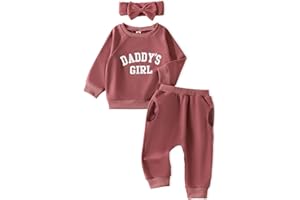 AMAWMW Infant Baby Girl Clothes Long Sleeve Loose Sweatshirts Pockets Pants Headband Outfits Fall Winter Spring Gift