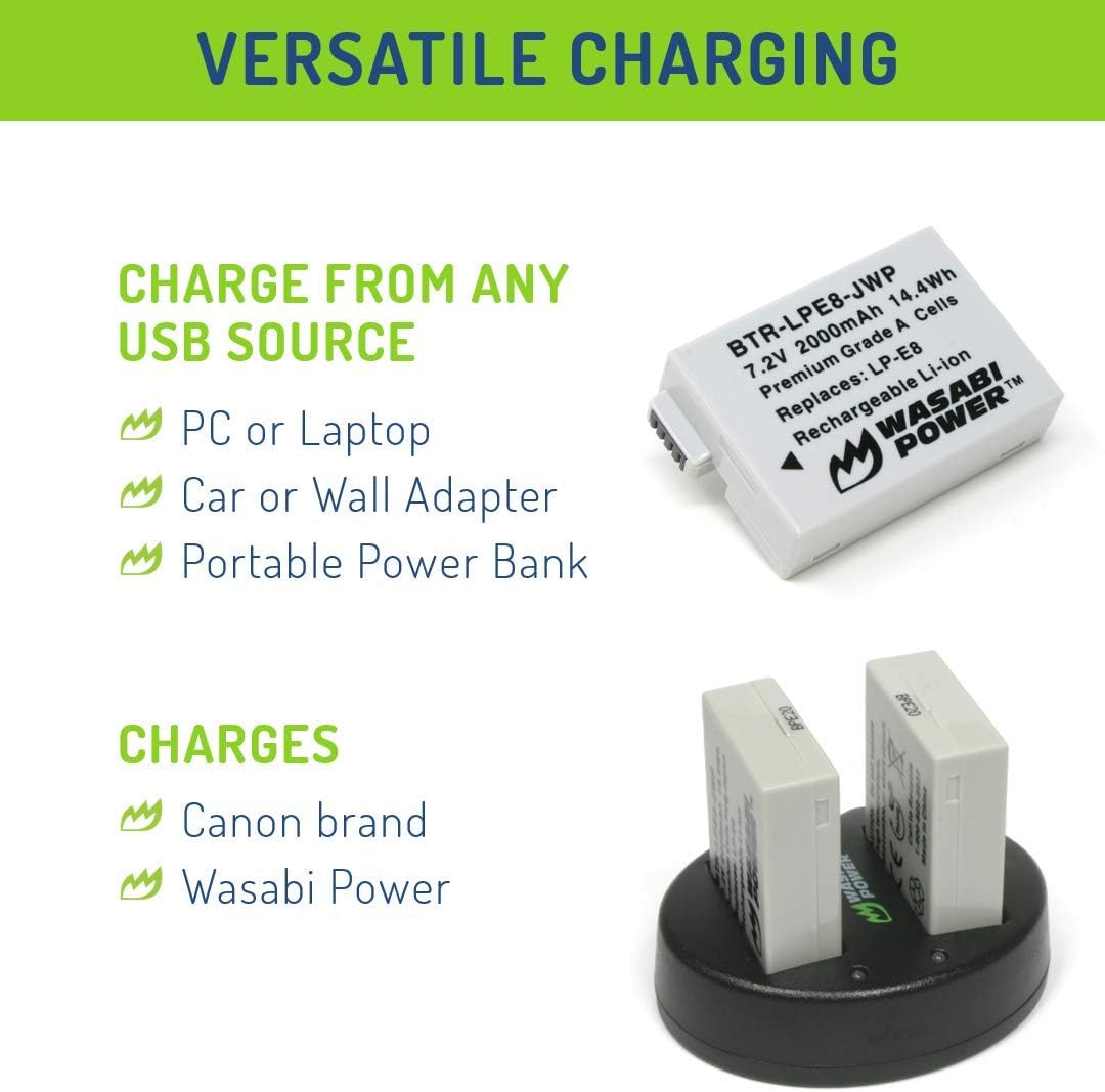 Wasabi Power Battery (2-Pack) and Dual Charger for Canon LP-E8 : Camera & Photo