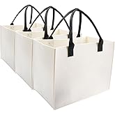 kaxilu Work Ladies Felt Handbag Reusable Bags, White 3pcs Large 16.5"x12.5"x 10" light Tote Shopping Bags for Grocery, Beach, Travel, Gym, Felt Bag DIY Gifts Bag