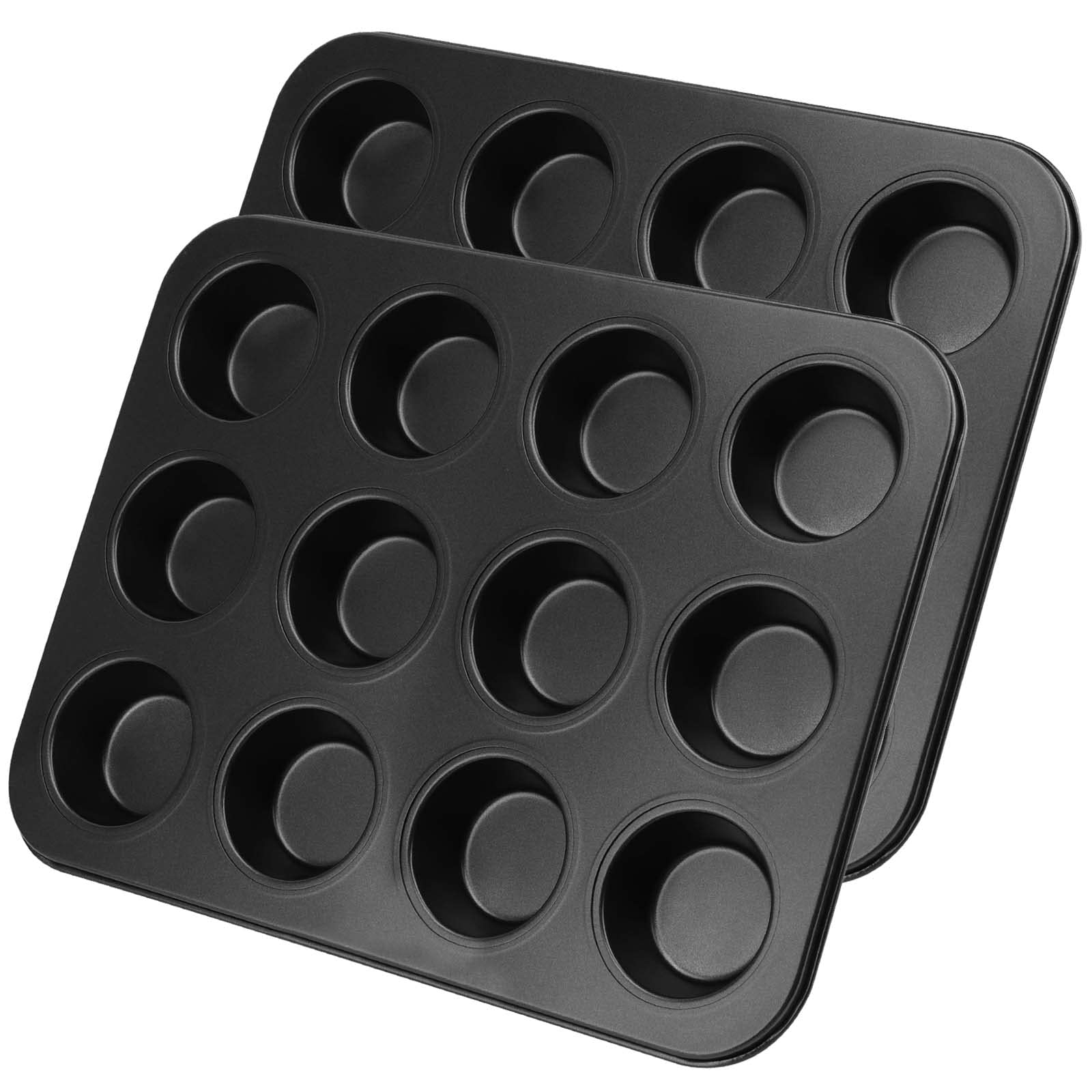 SEUNMUK 2 Pack 12 Cup Muffin Tin, Carbon Steel Muffin Tray Cupcake Baking Tray for Muffins, Cupcakes and Pudding Baking, Black