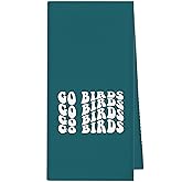 kunlisa Trendy Groovy Go Birds Football Kitchen Towels,Gifts for Football Lovers Fans Players Hand Towels for Bathroom,Dark Green Go Birds Dish Tea Towel for Kitchen Decor,16x24 Inch