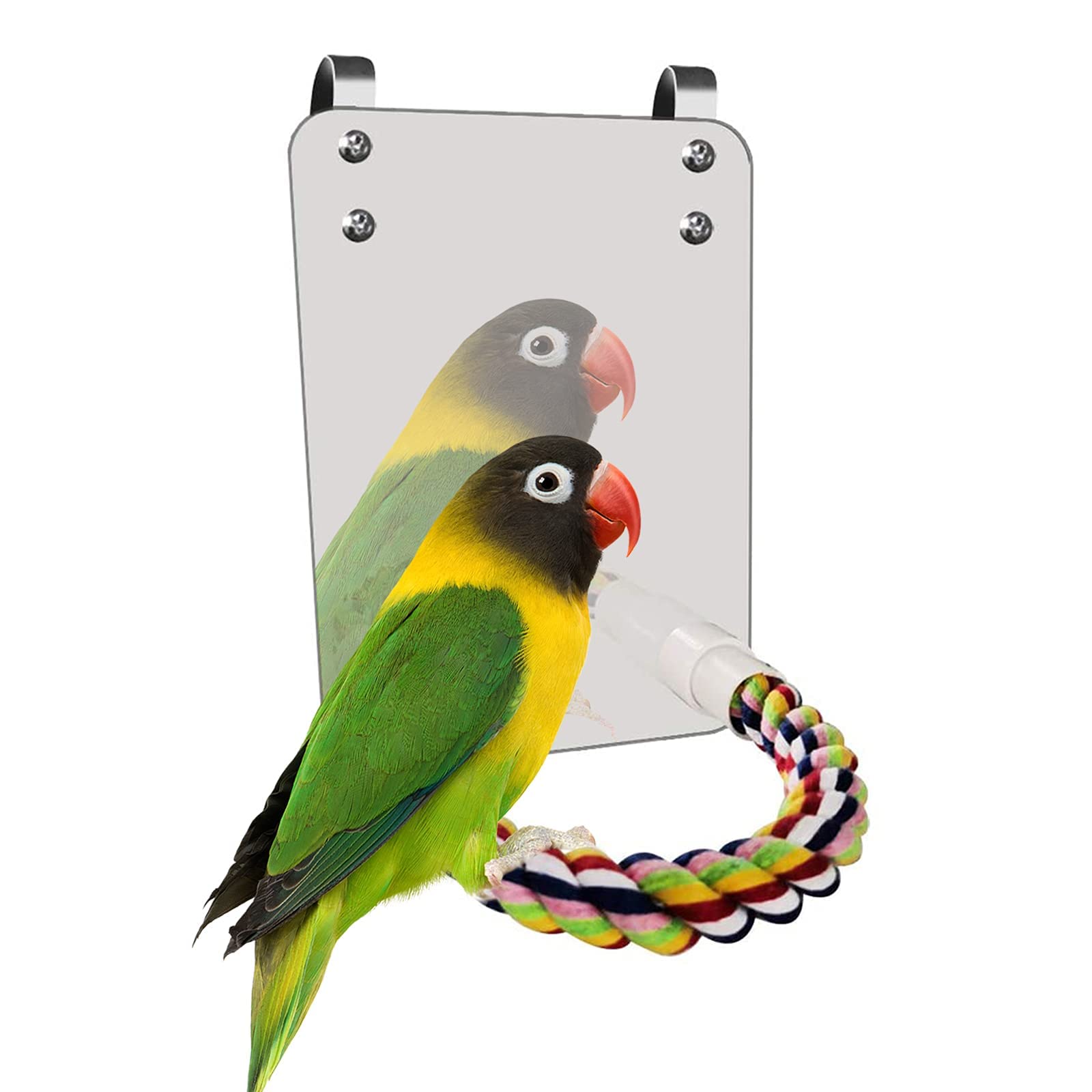 Esoes Bird Mirror Toy With Rope Perch Large Mirror Stand Bar Set Colorful Chew Toy For Parrot Budgie Parakeet Cockatiels Conure Finch African Grey Macaw Cage Hanging Toy