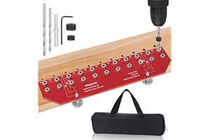 Shelf Pin Jig 11 Holes – Self-Contained Clamping Aluminum Alloy Shelf Pin Drilling Jig with 1/4" and 5Mm Drill Bits, Shelf Ho