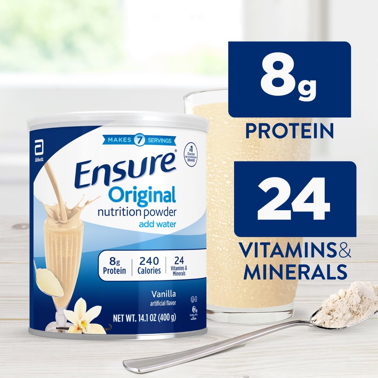 Ensure Original Vanilla Nutrition Powder | Vanilla Protein Powder | Small Meal Replacement Shake Mix | 8g Protein, 24 Vitamins & Minerals | Immune Health | 14.1 oz - 6 pack