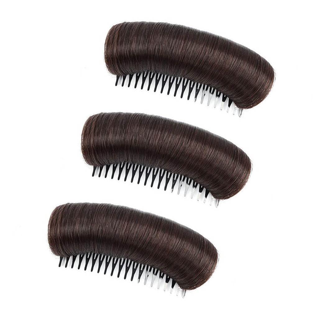 Ericotry 3 Pieces Hair Bun Invisible False Hair Clip Bump It Up Volume Hair Base Fluffy Princess Styling Increased Hair Pad Styling Insert Tool Increased Hair Pad Hair Accessories (Dark Brown)