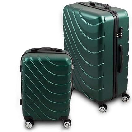 Kofferset M + XL 2-teilig Reisekoffer Trolley Hartschalenkoffer ABS Teleskopgriff Modell Wave 2018 (Grün)