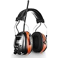 PROTEAR AM/FM Bluetooth Radio Headphones 25dB NRR,Noise Reduction Safety Earmuffs,Digital Display Headset,Built-in Mic,Rechargetable Ear Hearing Protection for Walkman Mowing,Lawn,Work(Orange)