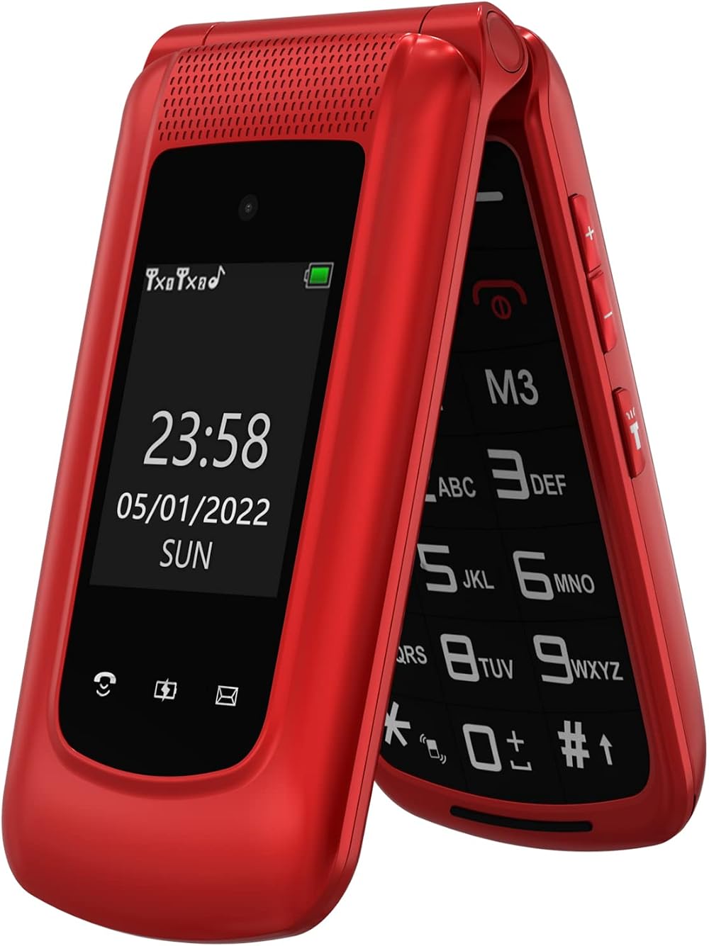 CHAKEYAKE G380D Senior Flip Phone Big Buttons SOS 1000mAh GSM Unlocked Red