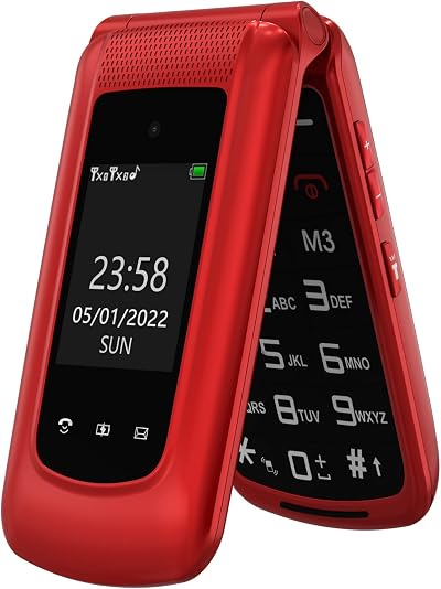 CHAKEYAKE G380D Senior Flip Phone Big Buttons SOS 1000mAh GSM Unlocked Red