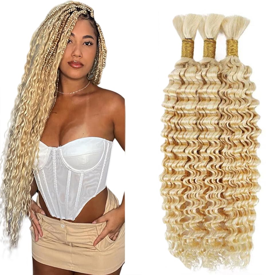 22 22 22 Inch #613 Honey Blonde Human Braiding Hair for Boho Braids 150g 3 Bundles/Pack Caramel Blonde Deep Wave Bulk Human Hair Knotless Boho Braiding Deep Curly Virgin No Weft Bohemian Braids at Amazon