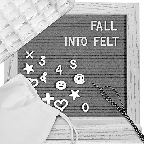 Wooden Felt-Letter Message-Board Set - Handsome Vintage White Oak Frame, Sorting-Tray, 346 Letters and Characters – Display Stand, Tight Fit Gray Felt, 10x10 inch