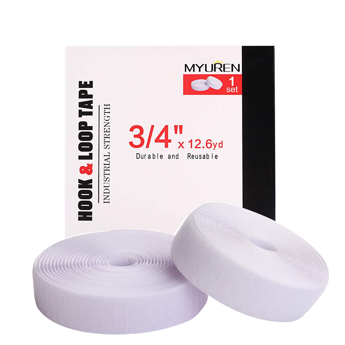 Sew on Hook and Loop Style 20mm (3/4 Inch) Non-Adhesive Back Nylon Strips Fabric Fastener Non-Adhesive Interlocking Tape White, 12.6 Yard