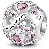 MICOO 925 Sterling Silver Jan-Dec Birthstone Charms For Bracelets and Necklaces, Original DIY Bead Charms With Cubic Zirconias Jewelry Birthday Gifts For Women.