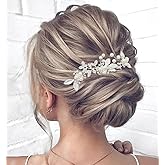 Heread Pearl Bride Wedding Hair Pins Silver Leaf Bridal Hair Pieces Rhinestones Hair Accessories for Women and Girls (Pack of 3)