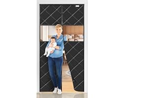 WENT Magnetic Thermal Insulated Door Curtain, Full Size 36" x 79", with Transparent Window, Weatherproof, Windproof, Soundproof, Black