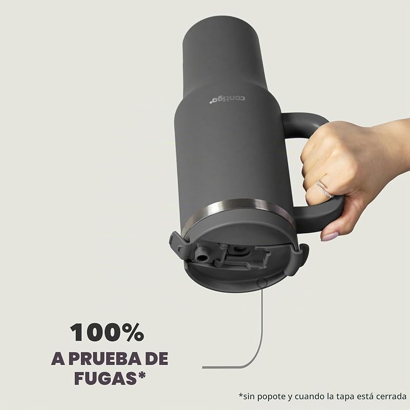Botella termo 1200 ml con asa y pajita, Botella térmica aislada de acero inoxidable con tapa, Thermos, Se enfría durante 29 horas, Taza termo, Sin BPA, Darkstone
