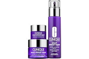 Clinique Smart Skin School Supplies: Smooth + Renew Lab Gift Set | Smart Clinical Repair Wrinkle Correcting Cream, Face Serum + Eye Cream | Anti-Aging + Hydrating | Includes 3 Travel Size Pieces