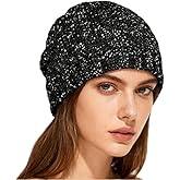 Suillty Sequin Knitted Beanie Hat for Women Men Glitter Winter Skull Caps Outdoor Windproof Cold Weather Bonnet