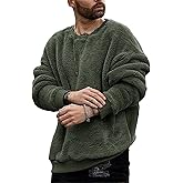 Pengfei Mens Fuzzy Sherpa Pullover Sweatshirts Long Sleeve Fleece Fluffy Crew Neck Fall Winter Warm Outwears Green