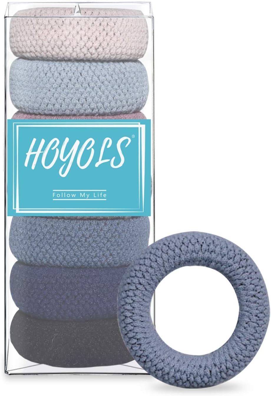 HOYOLS Large Seamless Hair Ties for Thick Hair Women, Soft Stretchy Ponytail Holders, No-Metal Elastic Scrunchies Bands Hairstyles, 7-Pack Mixed Colours