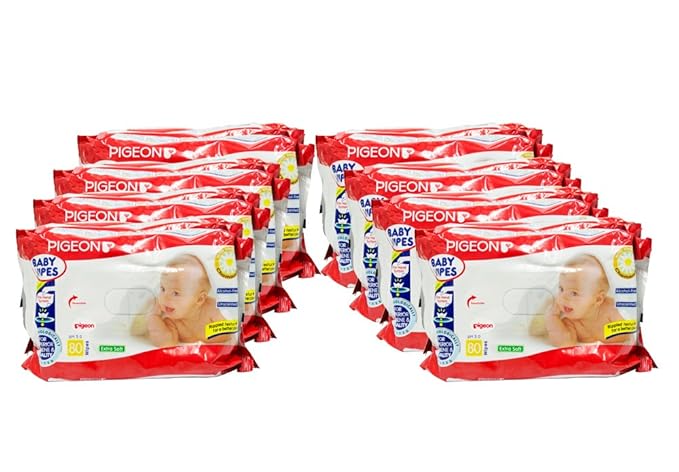 Pigeon Baby Wipes Chamomile (80 Sheets, Pack of 8) - 640 sheets
