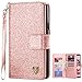 BENTOBEN Compatible with Galaxy Note 9 Wallet Case, Sparkly Glitter Girls Women Flip PU Leather Credit Card Holder Cash Pockets Wristlet Protective Shockproof Case for Samsung Galaxy Note 9, Rose Gold