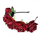 DreamLily Rose Flower Crown Wedding Festival Headband Hair Garland Wedding Headpiece BC16(Burgundy)