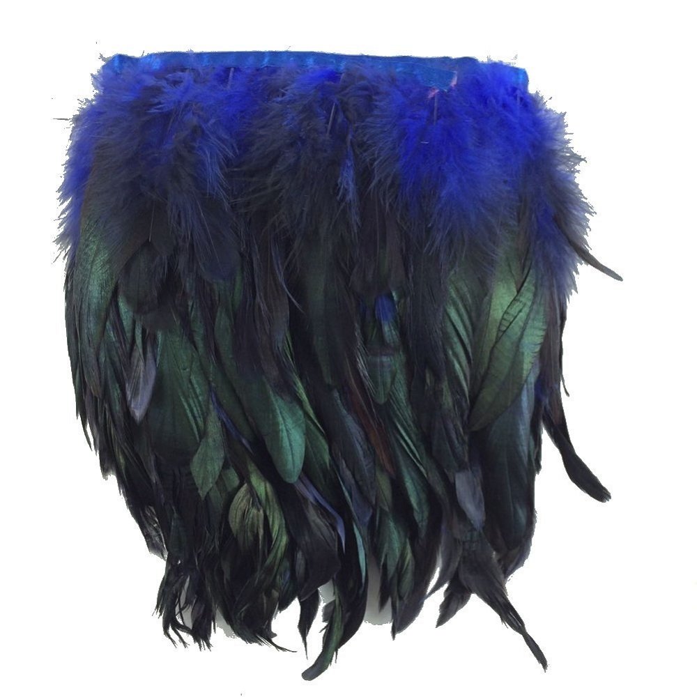 KOLIGHT Pack of 2m Natural Rooster Hackle Feather Trim Fringe 12-17cm in Width DIY Decoration (Royal Blue)
