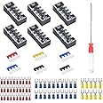 73Pcs(6Sets) Terminal Block Set, 6Pcs 4 Positions 600V 15A Dual Row Screw Terminal Strip Block + 6Pcs Pre-Insulated Terminals Barrier Strip + 60Pcs Insulated Fork Wire Connector by CGele…