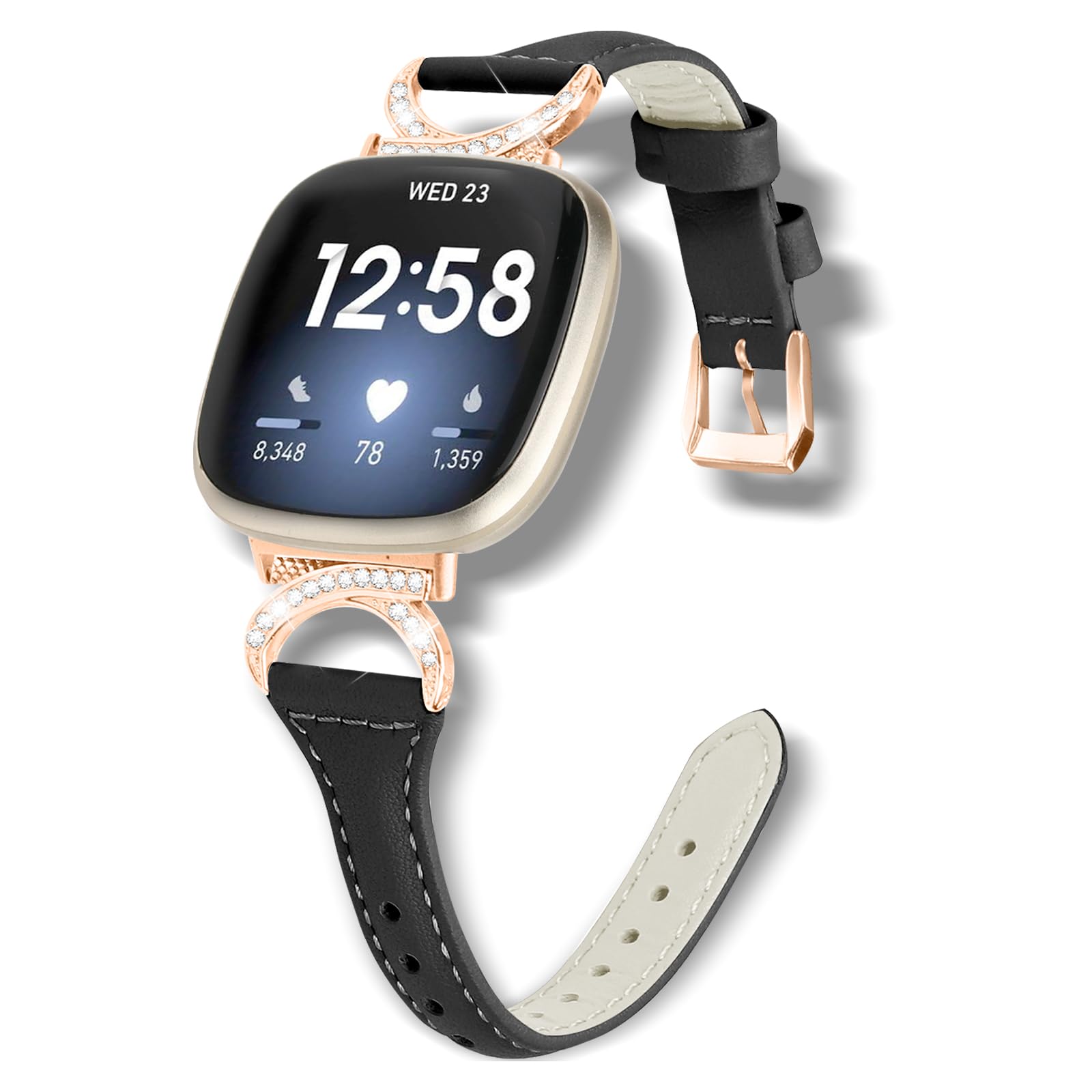 WoPail Leather Strap for Fitbit Versa 4/Versa 3, Women Slim No Gap Genuine Leather Strap with Stainless Steel Buckle Replacement Band breathable for Fitbit Sense 2/Sense 1 - Black&1 — image 1