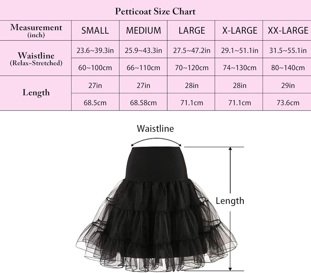 WOWBRIDAL Women's Vintage 50s Rockabilly Petticoat 25" Length Tutu Underskirt at  Women’s Clothing store