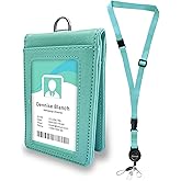 Double Sided Clear Badge Holder Leather ID Badge Holder with Quick Release Buckle,Safety Adjustable Lanyard & Retractable Reel, Cute Card Name Tag Lanyard ID Protector Bage for Nurse Teacher Work