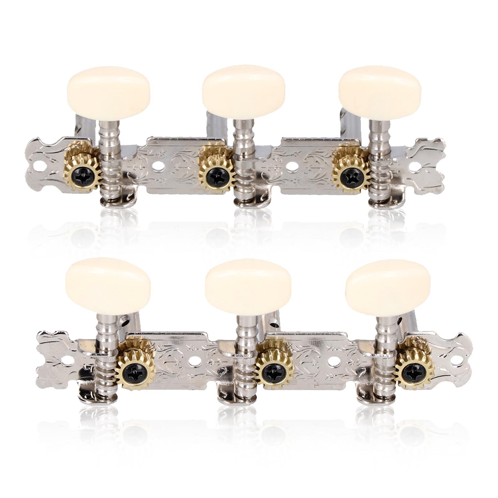 2Pcs Left and Right Guitar Tuning Peg with Screws and Gaskets, Guitar Tuning Key Guitar Tuners Machine Heads Tuners Dual Holes 3R 3L Tuning Keys String Pegs for Acoustic Electric Guitar