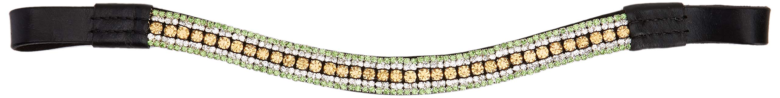 Cwell Equine New Diamante Bling Sparkly Browband 5 Rows Crystals Dressage Light Colarado/Clear/Green Black Leather (Pony 14")
