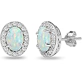 Sterling Silver Genuine, Simulated or Synthetic Gemstone Oval Halo Stud Earrings for Women Bridesmades