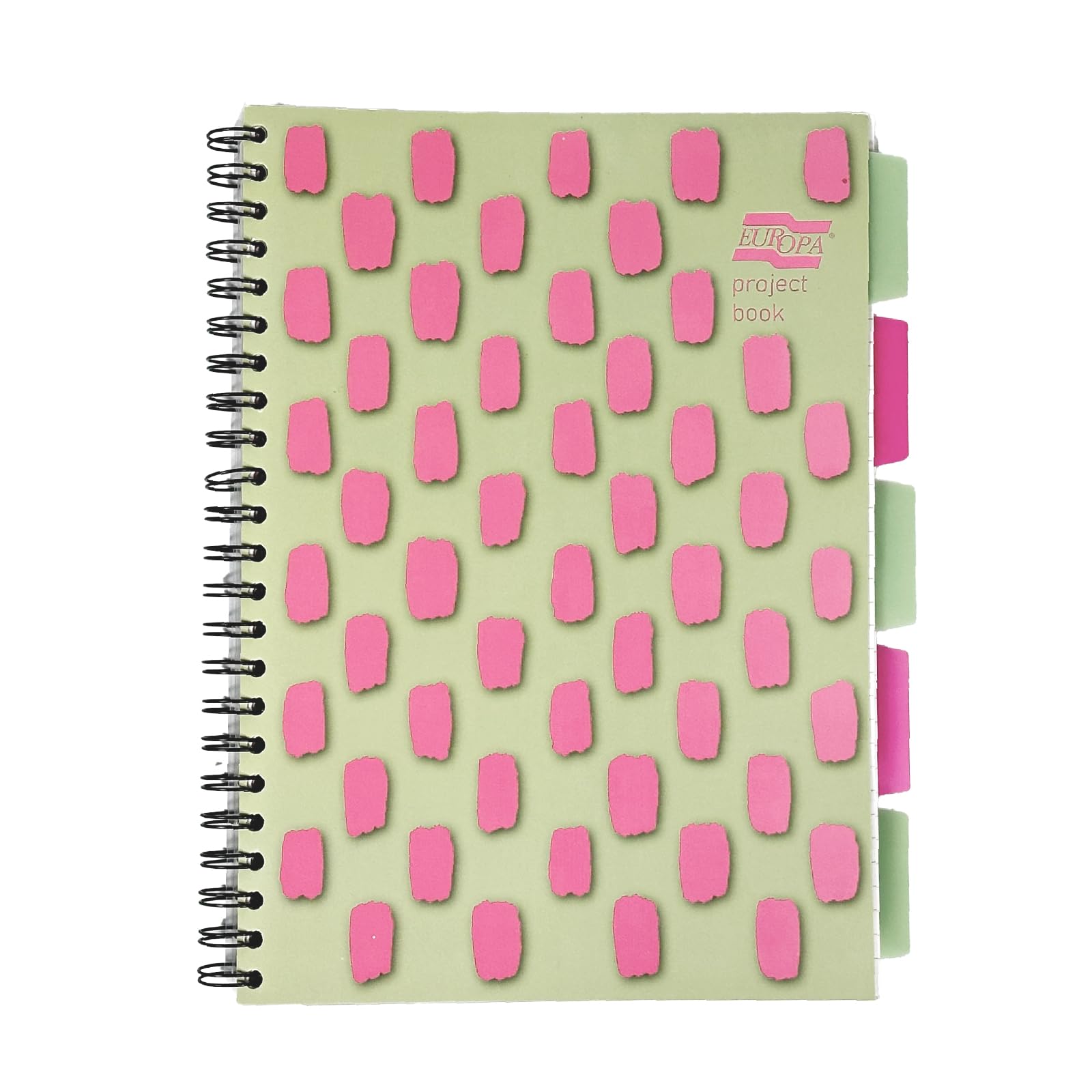Exacompta Europa Splash - Ref EU1507Z Project Book Featuring 5 Plastic Dividers, Bright PP Cover, 200 Lined Pages, A4 Size with Micro-Perforated Pages, Pink/Green Cover