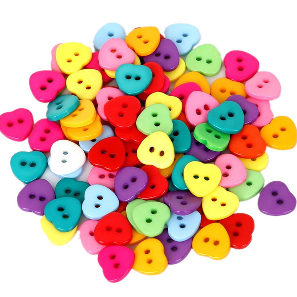 400pcs Cute Animal Fruit Heart Star Resin Buttons 2 Holes Small Sewing Decorative Buttons Beads Charms for Jewelry Scrapbooking Painting Crafts Embellishments(Heart)